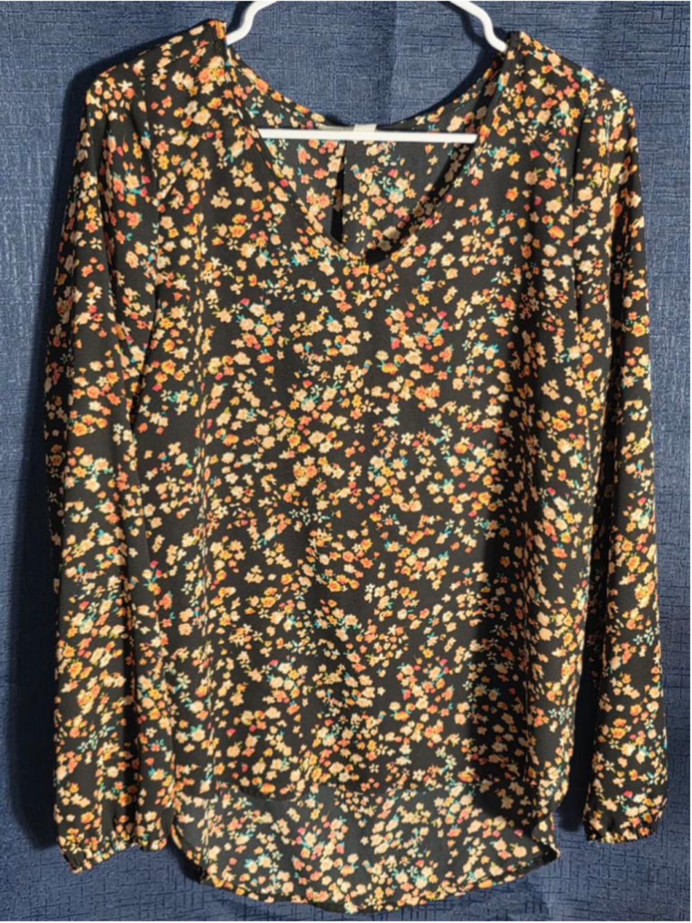 Women's Decree Black Floral Long Sleeve Blouse M boho cottagecore y2k